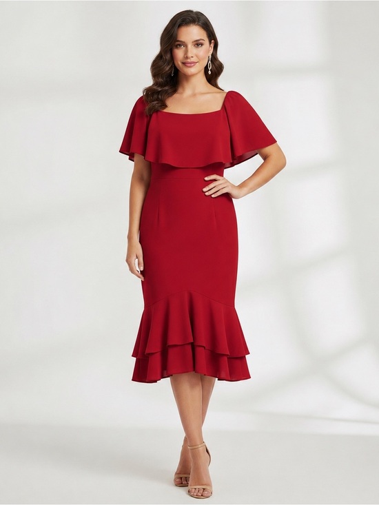 Boston Proper Dresses & Skirts - Boston Proper Red Midi Dress Size 12 on off shoulder ruffles spandex stretch